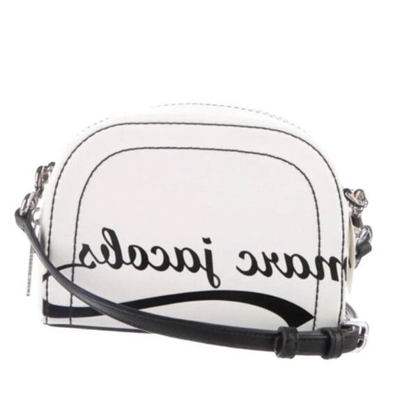 MARC JACOBS Saffiano Leather With Black Graphic Print Logo Cream Crossbody Bag